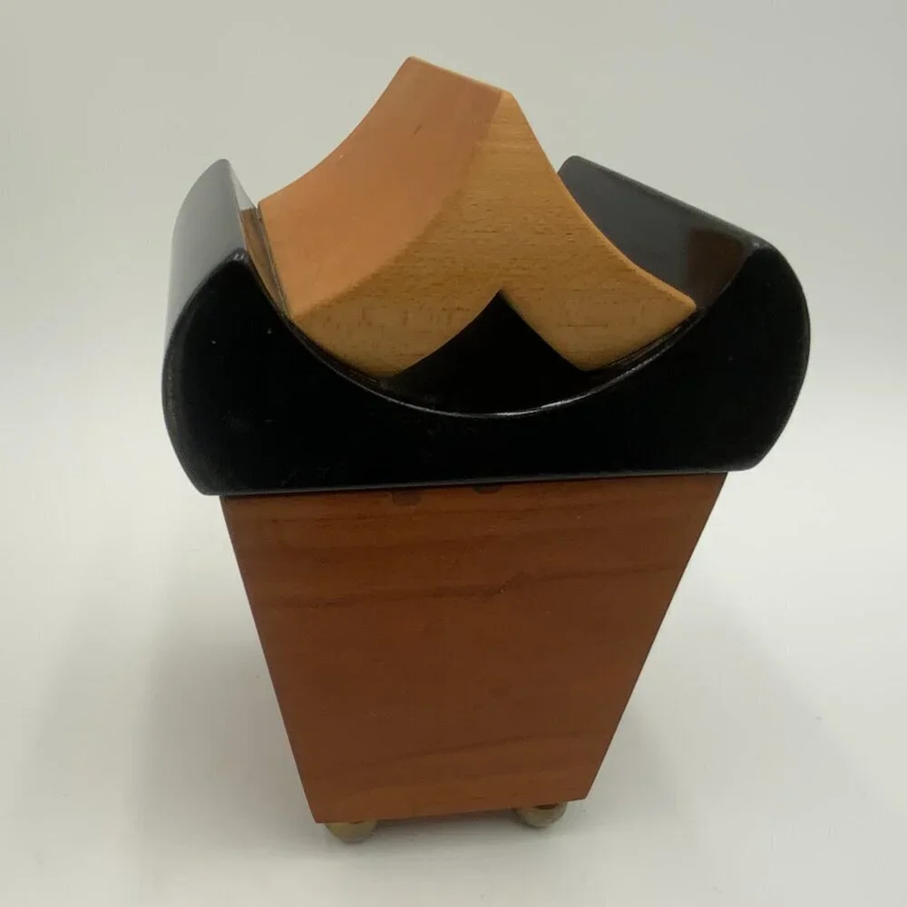 Black Lacquer and Wood Pagoda Shape Box Hinge Opening
